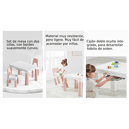 Set Mesa Infantil Kidscool con 2 Sillas y Cajones - Rosado