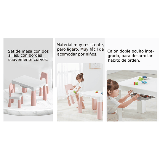 Set Mesa Infantil Kidscool con 2 Sillas y Cajones - Rosado