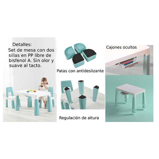 Set Mesa Infantil Kidscool con 2 Sillas y Cajones - Verde