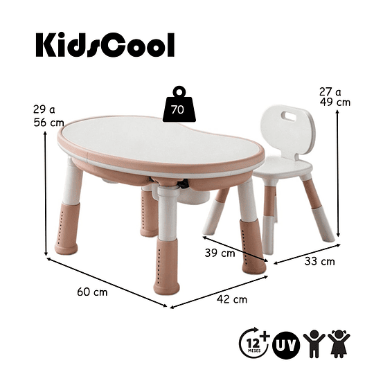 Mesa Escritorio Infantil Kidscool Rosado con Silla y Altura Regulable