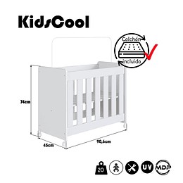 Mini Cuna 4 en 1 Con Colchón Blanco