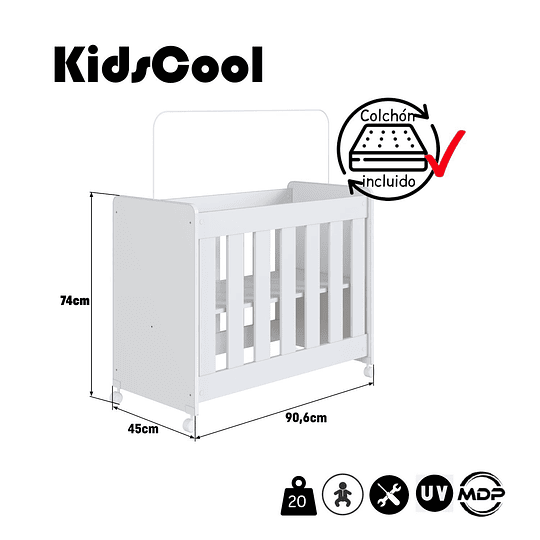 Mini Cuna 4 en 1 Con Colchón Blanco