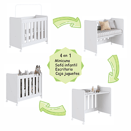 Mini Cuna 4 en 1 Con Colchón Blanco