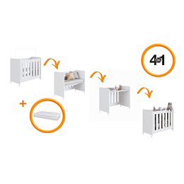 Mini Cuna 4 en 1 Con Colchón Blanco