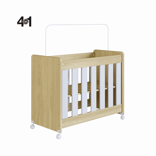 Mini Cuna 4 en 1 Con Colchón Roble Araguaia Con Blanco