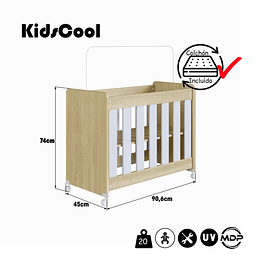 Mini Cuna 4 en 1 Con Colchón Roble Araguaia Con Blanco