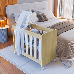 Mini Cuna 4 en 1 Con Colchón Roble Araguaia Con Blanco