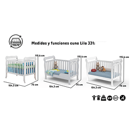 Bombita - Cuna Blanca 3 Funciones Lila