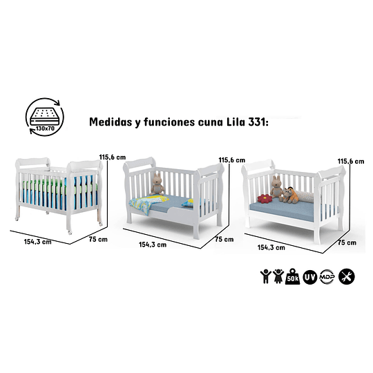 Bombita - Cuna Blanca 3 Funciones Lila