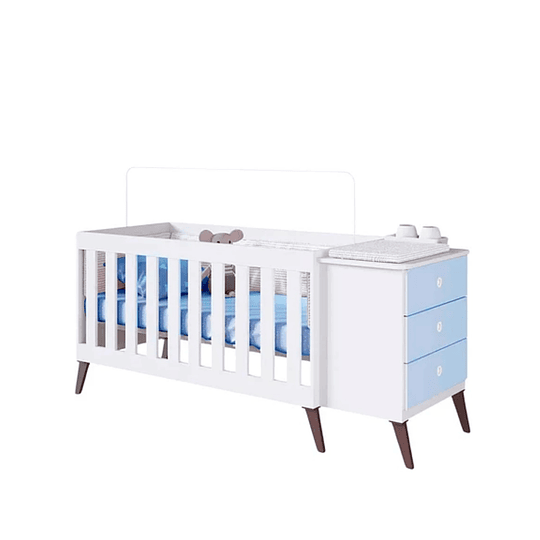 Retiro Express - Cuna Con Cajonera Encanto Celeste+Colchon Cuna Baby Box 130x60