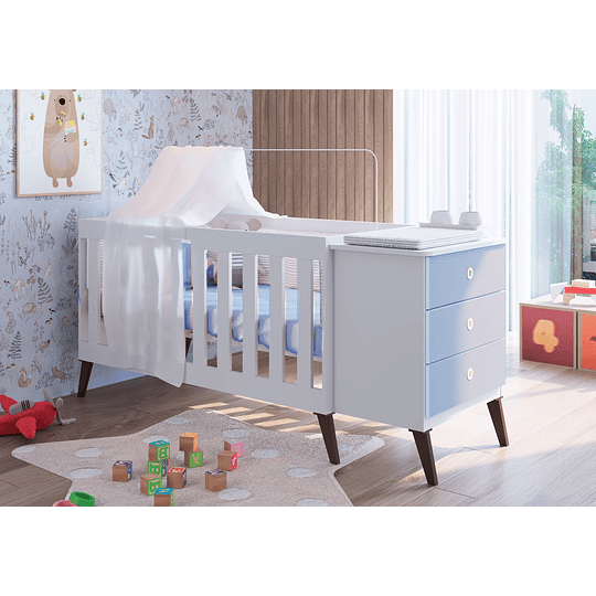 Retiro Express - Cuna Con Cajonera Encanto Celeste+Colchon Cuna Baby Box 130x60