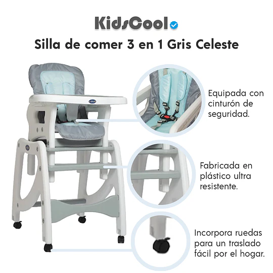 Silla de comer 3 en 1 Gris Celeste