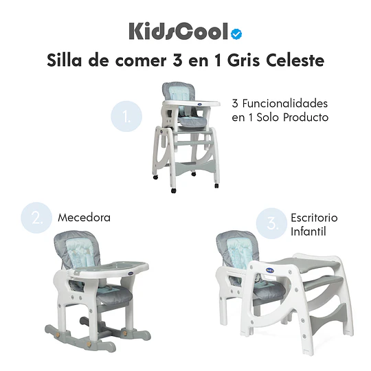 Silla de comer 3 en 1 Gris Celeste
