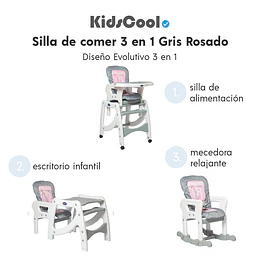 Silla de comer 3 en 1 Gris Rosado