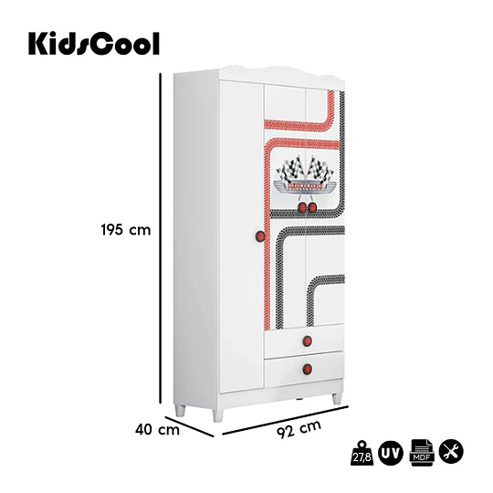 Closet Infantil 3 Puertas Fast Car Blanco