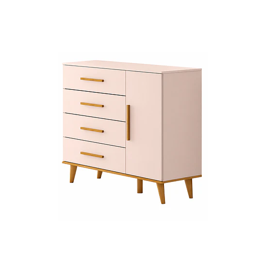Comoda Rosado Miel Ludmila 4 Cajones Y Puerta 