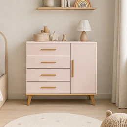 Comoda Rosado Miel Ludmila 4 Cajones Y Puerta 