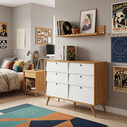 Cómoda 6 Cajones Blanco/Eco Wood Gold