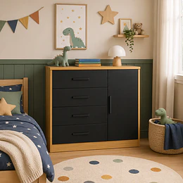 Comoda Con Puerta Beige Negro Cinza