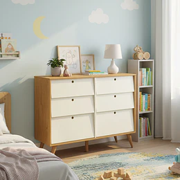 Cómoda 6 Cajones Beige/Eco Wood Gold 