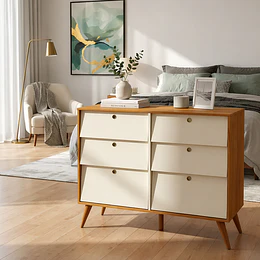 Cómoda 6 Cajones Beige/Eco Wood Gold 