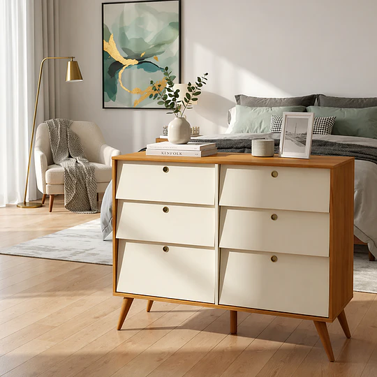 Cómoda 6 Cajones Beige/Eco Wood Gold 