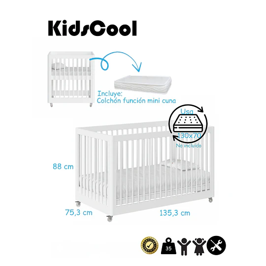 Retiro Express - Cuna Antirreflujo 3 en 1 Lion Blanca Kidscool - PRODUCTO ARMADO DESPACHO SOLO RM