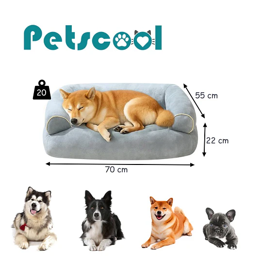 Retiro Express - Cama Sofá para Perros medianos PetsCool M 70x55 cm Gris Lavable y Ortopédica