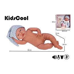 Retiro Express - Muñeca Niño Bebé Realista Kidscool 40cm 12 Sonidos de Apego Celeste