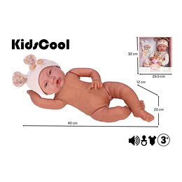 Retiro Express - Muñeca Bebé Realista Kidscool 40cm 12 Sonidos de Apego Beige