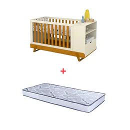 Cuna Maxx Miel Beige Eco Wood Multifunción + Colchon Cuna Baby Box 130x70