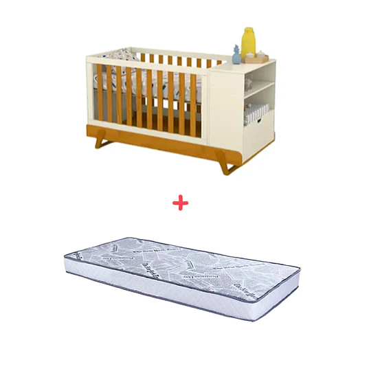  Cuna Multifuncional Bebé Maxx Miel Beige Eco Wood Multifunción + Colchon Cuna Baby Box 130x70