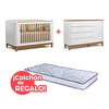 Cuna Infantil 3 Funciones Flow + Cómoda Mudador Infantil Kidscool Flow Blanca Eco Wood 4 Cajones 1 Puerta + ¡Colchón de Regalo!
