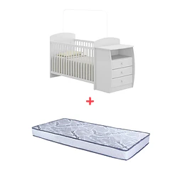 Combo - Cuna con Mudador Bambini Blanco + Colchón 130X60X10 Blanco Kidscool 