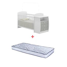 Cuna con Mudador Bambini Gris+Colchon Cuna Baby Box 130x60