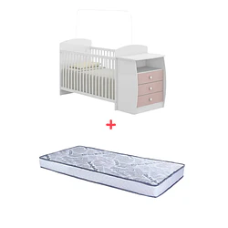 Cuna con Mudador Bambini Rosado+Colchon Cuna Baby Box 130x60 