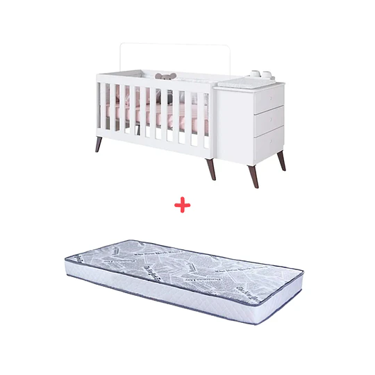 Cuna Con Cajonera Encanto Blanco+Colchon Cuna Baby Box 130x60