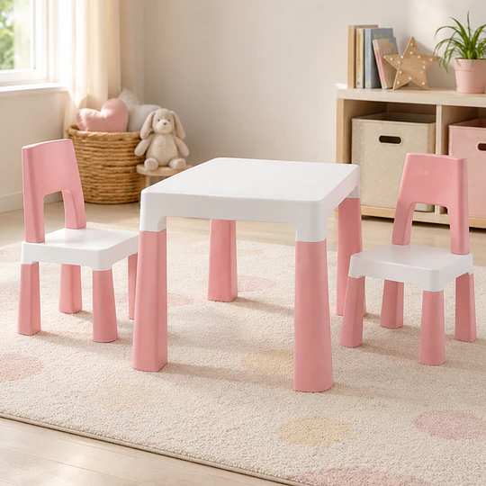 Set Mesa Infantil Kidscool con 2 Sillas y Cajones Rosado 