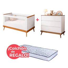 Combo Cuna Sognare Cancao Blanca + Cómoda Sognare Cancao Blanca + Colchon Cuna Kid 130 x 70 Cms