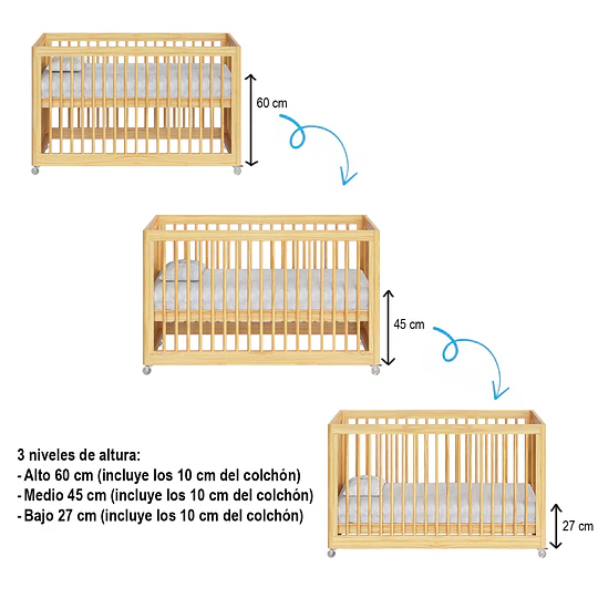 Cuna Bebé Multifuncional Antirreflujo Colecho 3 en 1 Lion Natural 