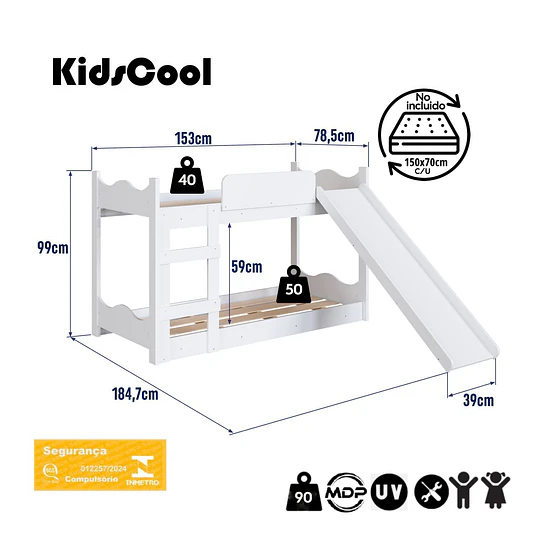 Camarote Infantil de Transición Montessori Kidscool MDP Blanco con Resbalín