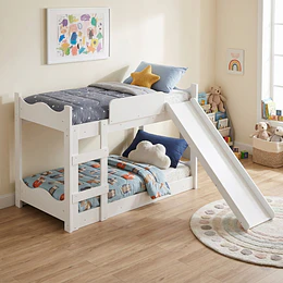 Camarote Infantil de Transición Montessori Kidscool MDP Blanco con Resbalín