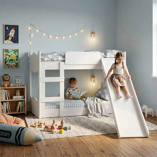Camarote Infantil de Transición Montessori Kidscool MDP Blanco con Resbalín