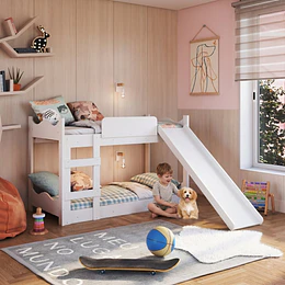 Camarote Infantil de Transición Montessori Kidscool MDP Blanco con Resbalín