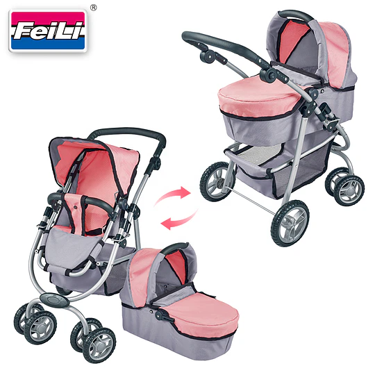 Coche de Muñeca 3 en 1 Kidscool Rosado con Manillar Ajustable