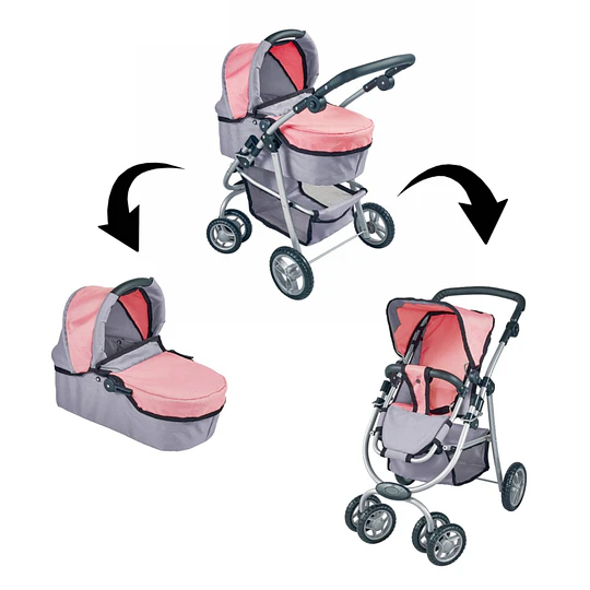 Coche de Muñeca 3 en 1 Kidscool Rosado con Manillar Ajustable