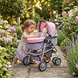 Coche de Muñeca 3 en 1 Kidscool Rosado con Manillar Ajustable