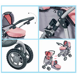 Coche de Muñeca 3 en 1 Kidscool Rosado con Manillar Ajustable