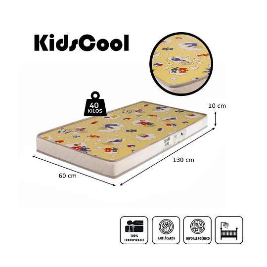 Colchón para Cuna Espuma D18 Kidscool 130x60x10 cm Impermeable