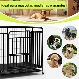 Jaula Corral para Perro y Gato Grande Petscool, Doble puerta, Bandeja y Ruedas